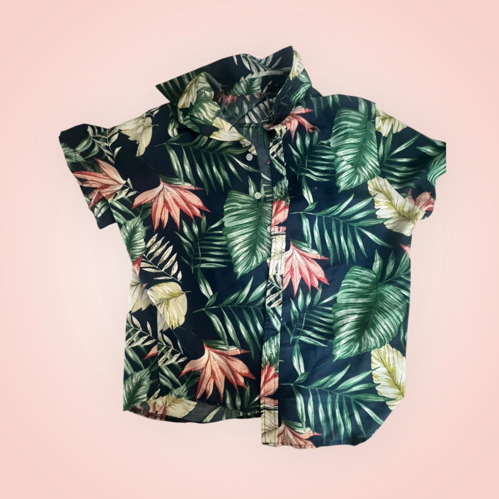 Men's Tropical Leaf Print Button Down Shirt